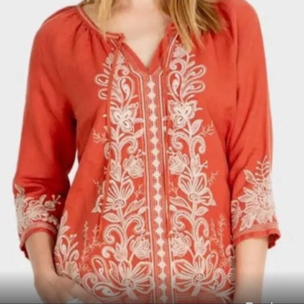 Johnny Was Floral Embroidered Top